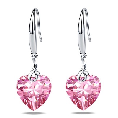Paaaawaters 925 Sterling Silver 5A 10mm Heart Cubic Zirconia Dangle Earring for Women