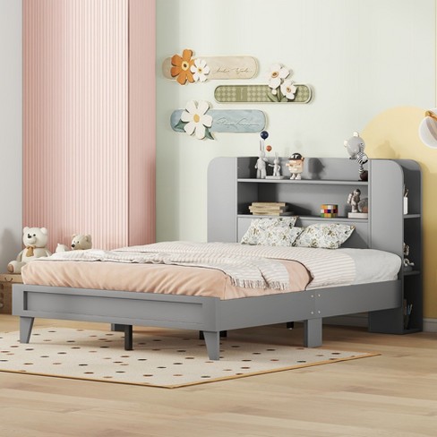 Full Size Platform Bed With Storage Headboard, Multiple Storage Shelves ...