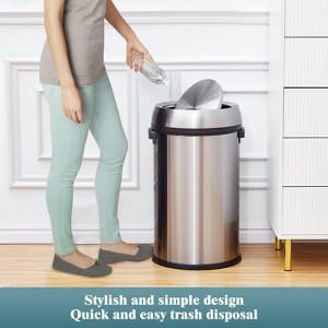 GAOMON 65L/17Gal Heavy Duty Brushed Stainless Steel Outdoor Trash Can, Large Kitchen Round Swing Top - 1 of 4