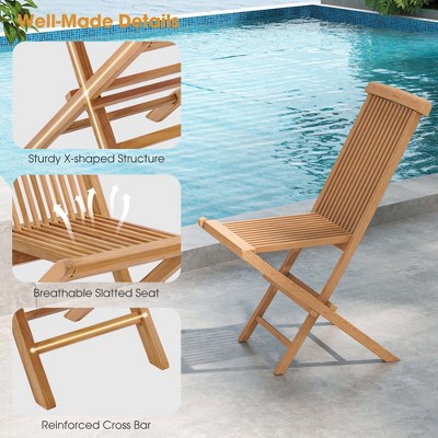 Natural Teak Wood Outdoor Folding Chair with Slatted Seat