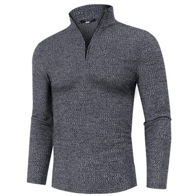 Men's Quarter Zip Up Pullover Casual Stretch Lightweight Mock Neck Polo Sweaters Knitwear