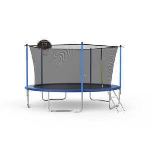 Belatt 14FT Trampoline with Enclosure Net and Basketball Hoop – Blue, Indoor/Outdoor Use - 1 of 4