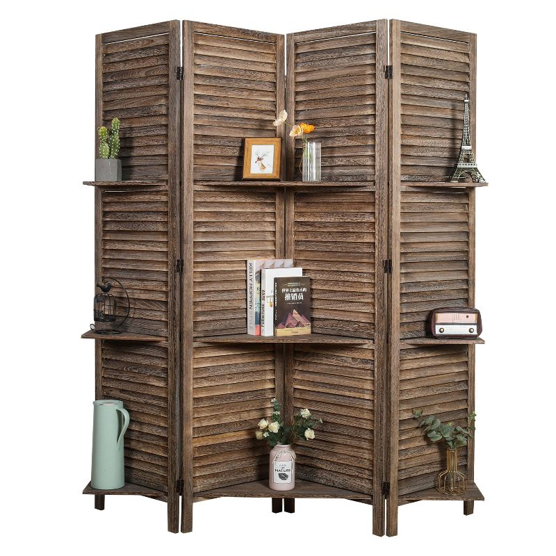 Rancho 4 Shelf Panel Folding Screen Room Partition Paulownia Wood - Proman Products, 2 of 9