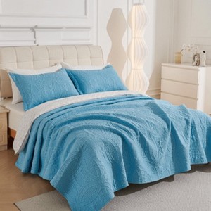 Legacy Decor 3 PCS Set Bedspread Coverlet Reversible Oversized - 1 of 4