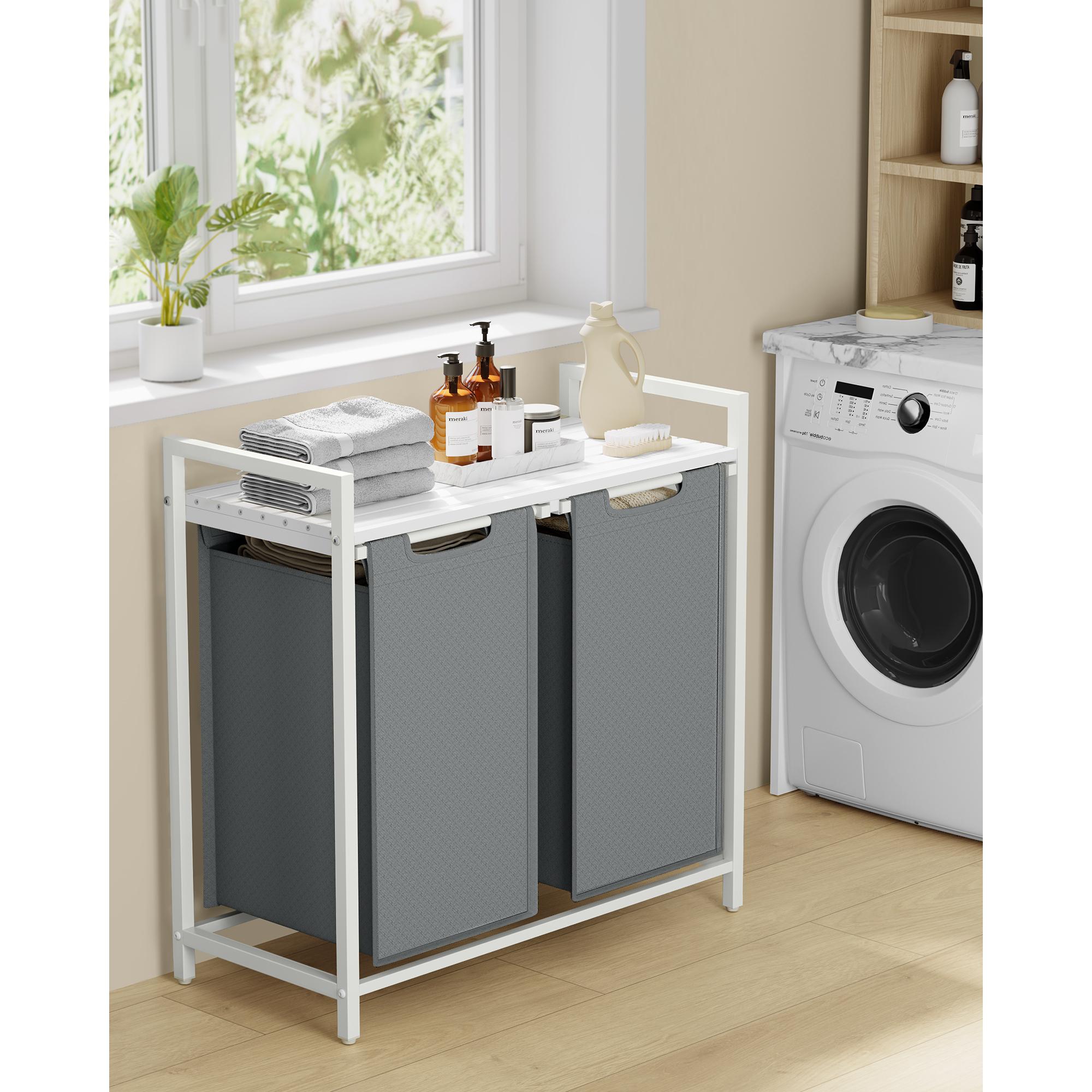 VASAGLE Laundry Hamper, Laundry Basket, Laundry Sorter with 2 Pull-Out and Removable Bags, 2 x 12.1 Gallons (46L), 28.8 x 13 x 28.4 White and Gray