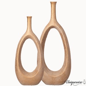 Uniquewise Fiberglass Floor Vases Modern Bohemian Ornamental Oval Design with Open Center for Entryway Living Room - 1 of 4