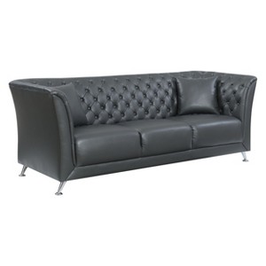Roe Contemporary Button Tufted Leatherette Sofa Gray - ioHOMES
