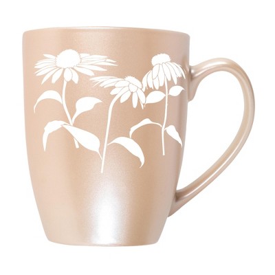 Elanze Designs Botanical Floral Flower Coffee Cup Mug 10 Ounce Ceramic With Shimmery Metallic Finish Elegant Minimalist Coneflower Silhouette Precious