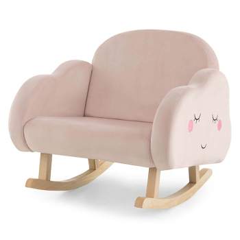 Honeyjoy Toddler Rocking Chair Children's Upholstered Velvet Rocker Kids Armchair Pink/White