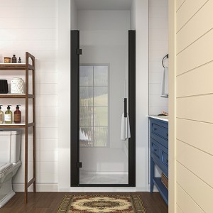 ONWITH 28 in. to 30 in. W x 72 in. H Pivot Hinged Swing Frameless Shower Door in Black with Clear Glass - 1 of 4