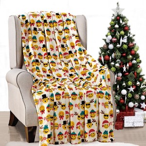 Plazatex Christmas Smiles Micro plush Decorative All Season Multi Color 50" X 60" Throw Blanket - 1 of 3