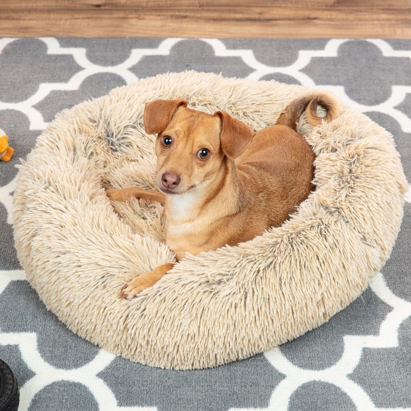 Best Choice Products Dog Bed Self-Warming Plush Shag Fur Donut Calming Pet Bed Cuddler - Brown, 2 of 10