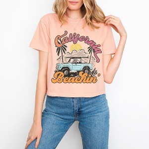Simply Sage Market Women's California Beachin' Car Short Sleeve Relaxed Fit Cropped Tee - 1 of 4