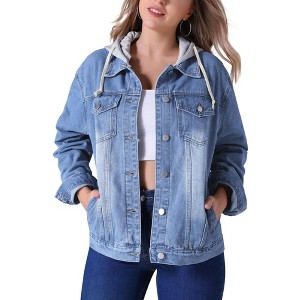 INSPIRE CHIC Women's Long Sleeve Button Down Detachable Hoodie Jean Jacket - 1 of 4