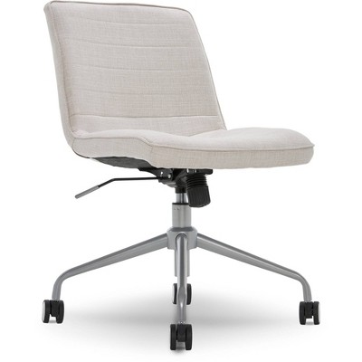 Ivory White High-Back Armless Task Chair with Polished Metal Base