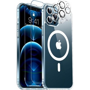 Entronix Case 4 in 1 Bundle Case for Apple iPhone 12 Pro Max Clear Magnetic with 2 Tempered and Camera Lens, Shockproof Transparent Crystal Cover - 1 of 1