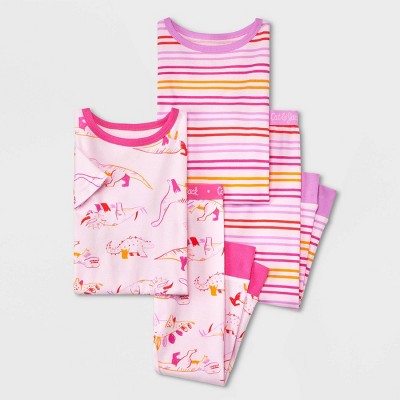 Image of Toddler Girls' 4pc Dinosaur & Striped Pajama Set - Cat & Jack™ Pink 2T