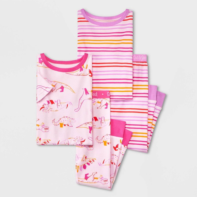 Toddler Girls&#39; 4pc Dinosaur &#38; Striped Pajama Set - Cat &#38; Jack&#8482; Pink, 1 of 5