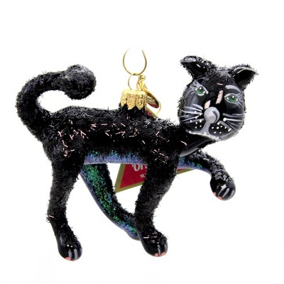 Morawski 4.25" Black Glittered Cat Ornament Halloween Feline  -  Tree Ornaments