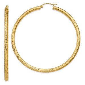 Black Bow Jewelry 3mm x 60mm, 14k Yellow Gold, Diamond-cut Round Hoop Earrings - 1 of 4