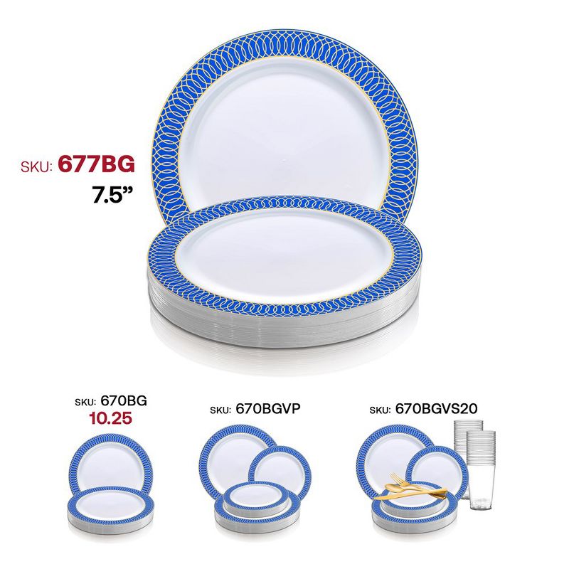 Smarty Had A Party 7.5" White with Gold Spiral on Blue Rim Plastic Appetizer/Salad Plates (120 plates), 5 of 7