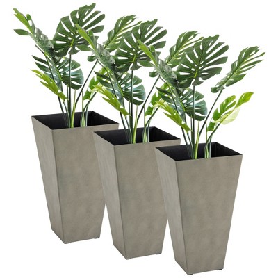 Outsunny 28" Tall Gray Plastic Planters with Drainage Hole, Set of 3