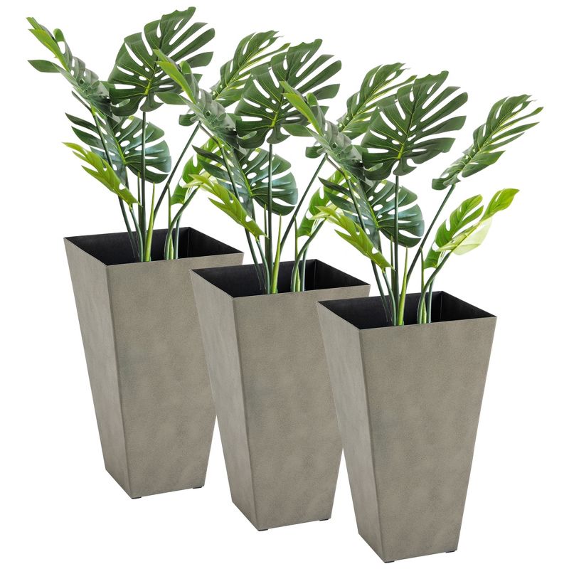 Outsunny 28" Tall Plastic Planters, 3-Pack, Large Taper Outdoor & Indoor Plastic Garden Flower Pots, for Entryway, Patio, Yard, gray, 4 of 7