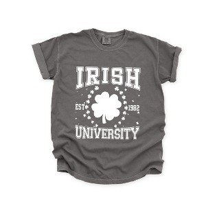 Simply Sage Market Women's Irish University Clover Short Sleeve Garment Dyed Tee - 1 of 4