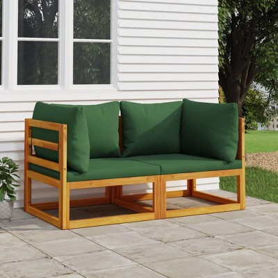 VidaXL Sectional Corner Sofas 2 pcs with Green Cushions Solid Wood Acacia
