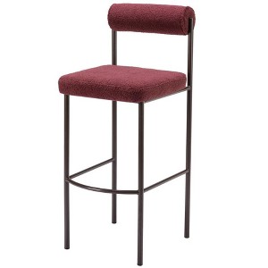 HomeRoots Set of Two 30" Red and Bronze Shearling and Steel Low Back Bar Height Bar Chairs - 1 of 4