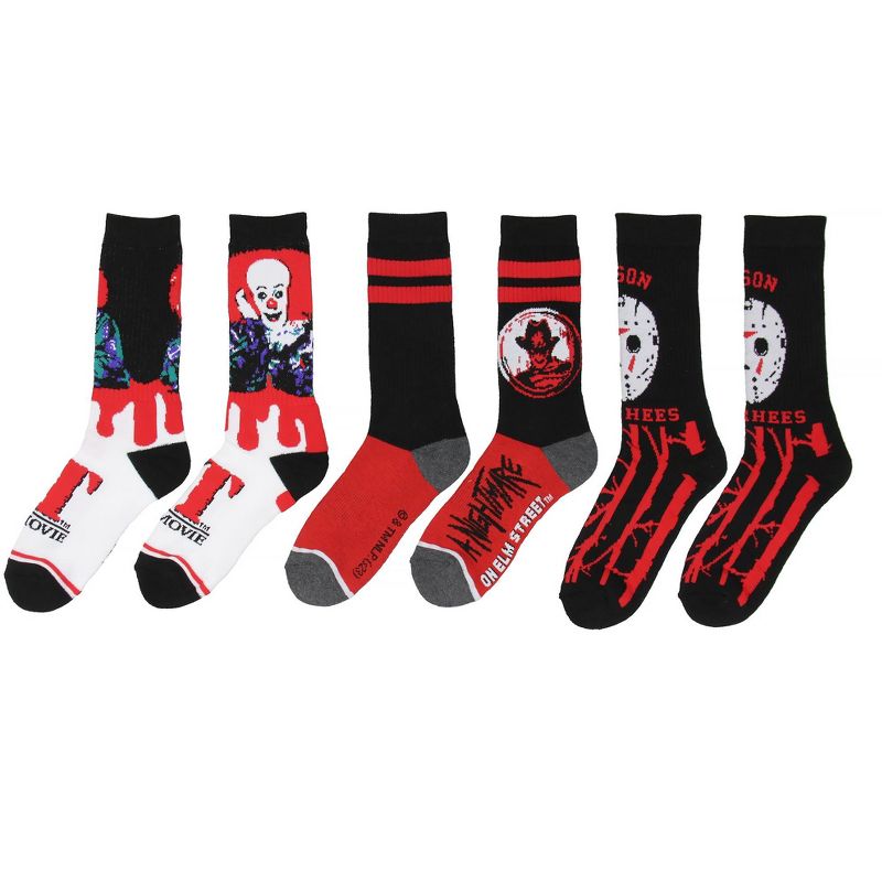 Horror Movie Friday The 13th A Nightmare On Elm Street IT Crew Socks Size 8-12 Multicoloured, 3 of 6