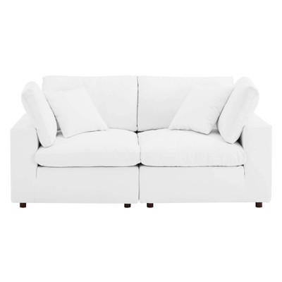 Commix White Vegan Leather Overstuffed Loveseat