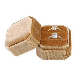 Unique Bargains Portable Double Slots Velvet Jewelry Ring Box for Proposal Engagement Wedding - 1 of 4