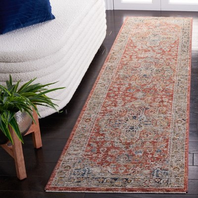 Hand-Knotted Blue and Rust Synthetic Runner Rug