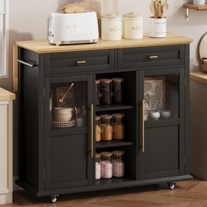 Mobile Kitchen Island Cart with Storage & Drop Leaf - Rolling Kitchen Cabinet with Drawer, Shelf & Spice Rack, Wood Dining Room Furniture - 1 of 4