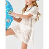 Girls Beach Cover Ups Short Sleeve Boho Crochet Beach Dress Lightweight Sweater Cover Ups for Girls Bathing Suits - 3 of 4