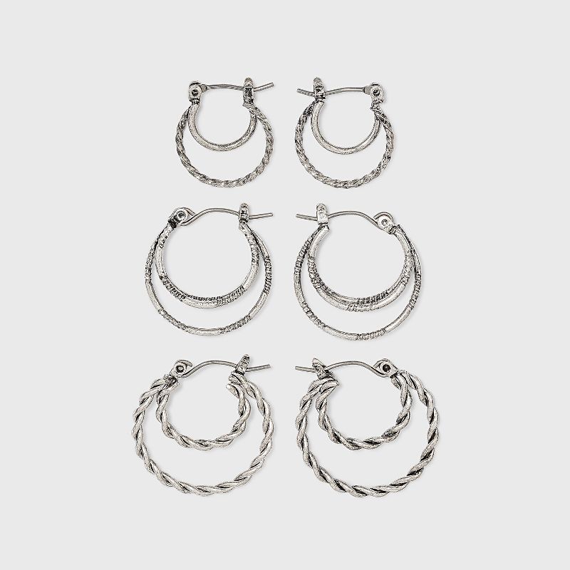 Click Top Faux Duo Hoop Earring Set 3pc - Wild Fable™ , 1 of 6