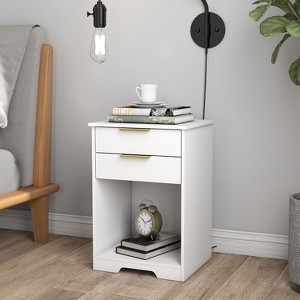 KTMBDW Farmhouse Nightstand with 2 Drawers, Rustic Vintage End Side Table with Storage for Bedroom Living Room, White - 1 of 4