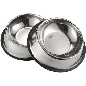 Juvale Stainless Steel Dog Bowls - Set of 2 Large Pet Food and Water Dish Bowls, Ideal for Large Dogs - Silver, 10 In Diameter - 1 of 4