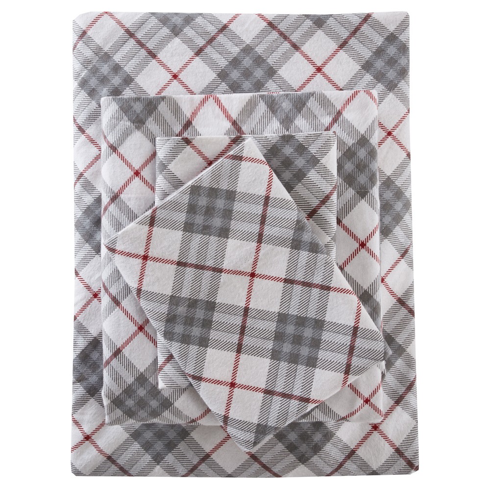 Photos - Bed Linen Flannel Print Cotton Sheet Set  Red Plaid(Queen)