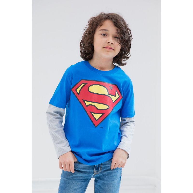 DC Comics Justice League Batman Superman The Flash 3 Pack Hangdown Long Sleeve T-Shirts Little Kid to Big Kid, 2 of 10