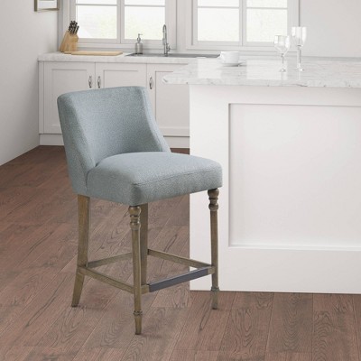 Elegant Blue 25" Upholstered Counter Stool with Solid Wood Legs