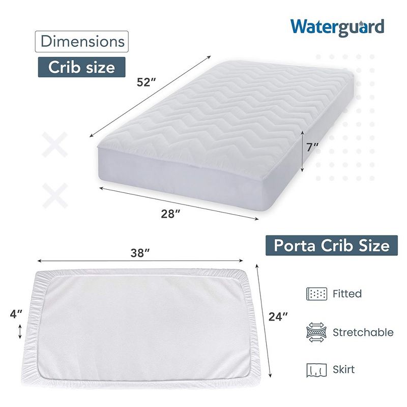 Waterguard Waterproof Quilted Mattress Pad Protector – White, 4 of 9