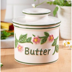 Butter Bell® Crock - Original Hand Painted Raised Floral Ceramic Butter Keeper, Artisan Butter Dish for Spreadable Butter Without Refrigeration - 1 of 4