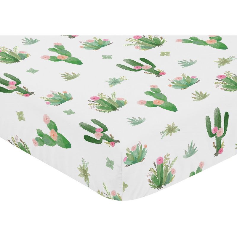 Sweet Jojo Designs Girl Baby Fitted Crib Sheet Cactus Floral Pink Green and White, 4 of 8