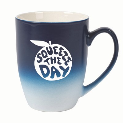 Elanze Designs Squeeze The Day Two Toned Ombre Matte 10 ounce New Bone China Coffee Tea Cup Mug, Navy Blue and White