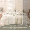 Queen Beige Striped Duvet Cover Set, 100 Washed Cotton, Grey Vertical Ticking Stripes, Zipper Closure Set of 3 - 4 of 4