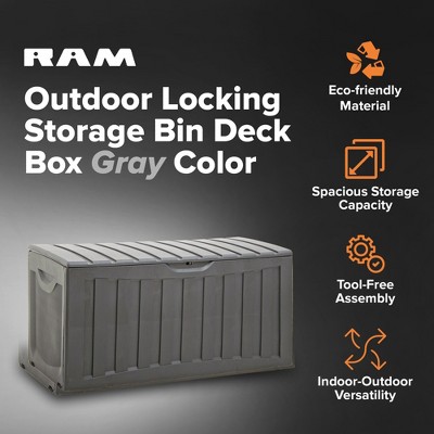 Gray 90 Gallon Lockable Plastic Deck Storage Box with Wheels