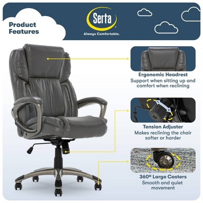 Gray Leather High Back Executive Swivel Office Chair