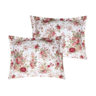 Antique Rose Floral Cotton King Pillow Sham Set